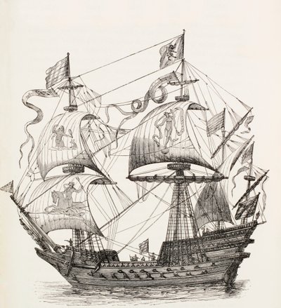 Man-of-War of the 16th century, c.1880 by European School
